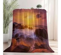 Générique Couverture 70x100 cm Plage Coucher De Soleil Rochers, Moderne Luxe Couleur Orange Enfants Couverture décorative couvertures Polyvalente Confortable Douce Chaude légère pour canapé-lit