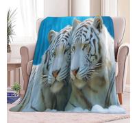 Générique Couverture à Motifs Mignon Chaleureux Animaux Tigre Blanc, 200 x 200 cm Couverture Bleu Chaude et Douce en Flanelle - pour Adultes et EnfantsCanapé Lit et Voyage