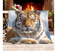 Générique Couverture Cadeau XL 150x200cm Tigre Animal Puissant Polaire Couverture Chaude Douce Bleu Plaid pour Lits Canapés Chaises et Divans - pour Toutes Les Saisons