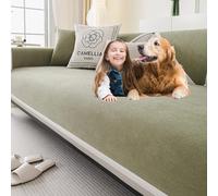 Générique Couverture Canapé Chenille 3 Places - Housse ImperméAble Lavable, Doux Confortable, Protege Contre Chats Chiens Enfants, Anti-DéRapante, Adapté Aux Quatre Saisons(Green,90x240cm)