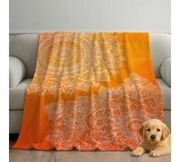 Générique Couverture Chaude 220 x 240 cm avec Motif Bohème, Moelleuse Orange Caramel Couverture Polaire pour Enfants Garçons Filles, Vintage Floral Mandala Plaid en Flanelle Décorative 4 Saisons