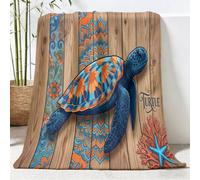 Générique Couverture de Animal Lodge Marron 220 x 240 cm - Polaire Douce Chaude et Confortable - Couverture Tortue De Mer Vintage pour Camping, Cadeaux pour Enfants, Adultes et Hommes