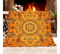 Générique Couverture de Automne Canapé Lit, BohèMe Style Mandala Abstrait Floral Couverture Polaire Sherpa Douce Jaune Épais Couvertures Polaire d'automne Chaud Cadeau, 180x200 cm 2 Personnes