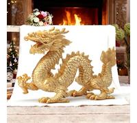 Générique Couverture de Automne Canapé Lit, Luxe Motif Dragon Chinois Couverture Polaire Sherpa Douce Or Épais Couvertures Polaire d'automne Chaud Cadeau, 130x150 cm 1 Personnes