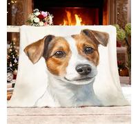 Générique Couverture de Automne Canapé Lit, Mignon Jack Russell Terrier Couverture Polaire Sherpa Douce Blanc Épais Couvertures Polaire d'automne Chaud Cadeau, 150x200 cm 2 Personnes