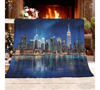 Générique Couverture de Automne Canapé Lit, Vue Nocturne de New York Couverture Polaire Sherpa Douce Bleu Épais Couvertures Polaire d'automne Chaud Cadeau, 130x150 cm 1 Personnes