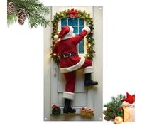 Générique Couverture De Porte De Noël 35 X 70 Pouces, Père Noël Décoratif en Polyester 2D, Couverture De Porte en Tissu avec Fo-ND Photo Booth Père N-oël, Grandes Couvertures De P-orte P-ère N-oël