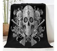 Générique Couverture de Thème Crâne Pistolet Fleurs Canapé Lit, Plaid de Rétro Gothique Chaise Douce Jeté en Flanelle Imprimée - Polaire Chaud Couvertures pour Chambre Salon, 200x200 cm