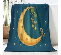 Générique Couverture de Thème Lune Étoiles Cercles Canapé Lit, Plaid de Onirique Dessin Animé Chaise Douce Jeté en Flanelle Imprimée - Polaire Chaud Couvertures pour Chambre Salon, 220x240 cm