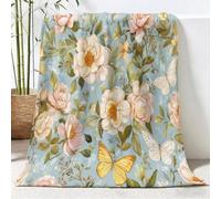 Générique Couverture de Thème Plante Fleur Papillon Feuille Canapé Lit, Plaid de Aquarelle Pastoral Chaise Douce Jeté en Flanelle Imprimée - Polaire Chaud Couvertures pour Chambre Salon, 130x150 cm