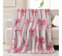 Générique Couverture Douce Mignon Rayures Nœud Imprimé pour Adolescents et Adultes, Couverture en Flanelle Chaude, Rose Légère et Confortable Plaid pour Toutes Les Saisons, 150x200 cm