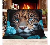 Générique Couverture Douillette Cadeau Animaux Jaguar Fleurs Couvre-lit Couverture de Canapé Chaude et Moelleuse Noir pour pour la Famille la Femme la Petite Amie Les Amis XXL 180x220cm