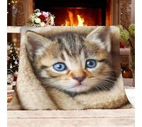 Générique Couverture Douillette Cadeau Chaton Animal Mignon Couvre-lit Couverture de Canapé Chaude et Moelleuse Jaune BrunâTre pour pour la Famille la Femme la Petite Amie Les Amis XXL 180x200cm