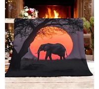 Générique Couverture Douillette Cadeau Coucher De Soleil Nature Sauvage Animaux éLéPhant Silhouette Couverture de Canapé Chaude Gris pour pour la Famille la Femme la Petite Amie Les Amis XL 130x150cm