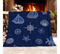 Générique Couverture Douillette ImpriméS sur Le ThèMe de L'OcéAn Plaid Canape en Flanelle Moelleuse Douce et Chaude Bleu Foncé Plaid Couverture de Canapé pour Adolescents et Adultes 150x200 cm
