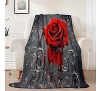 Générique Couverture en Flanelle 130 x 150 cm - Douce Peluche Couverture à Imprimé Romance Fleurs Roses Rouges, Noir Légère et Confortable pour Chambre à Coucher Salon Canapé Chaise