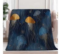 Générique Couverture en Flanelle 180 x 220 cm Animal Méduse Étoilée Moelleuse Chaudes Couverture en Polaire Microfibre, Bleu Foncé Légères Couvertures Toutes Saisons pour Voyager Lit Canapé