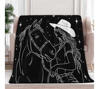 Générique Couverture en Flanelle 180 x 220 cm Art De La Ligne Cow-Boy Cheval Moelleuse Chaudes Couverture en Polaire Microfibre, Noir Légères Couvertures Toutes Saisons pour Voyager Lit Canapé