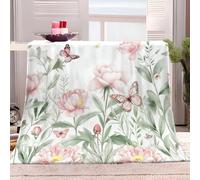 Générique Couverture en Flanelle 180x220 cm Papillon Plante Fleur Pivoine Rose Moelleuse Chaudes 3D Couverture en Polaire Microfibre Légères Couvertures Toutes Saisons pour Voyager Lit Canapé