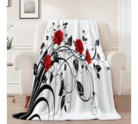 Générique Couverture en Flanelle Blanc, Fleurs Roses Vignes Imprimée Couverture Plaid Sherpa 150 x 200 cm - Doux Couvertures en Laine épaisse et Chaude pour Canapé Sofa