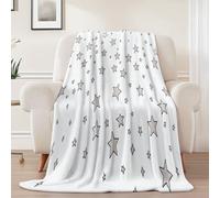 Générique Couverture en Flanelle Blanc, Simple Étoiles Lignes Imprimée Couverture Plaid Sherpa 70 x 100 cm - Doux Couvertures en Laine épaisse et Chaude pour Canapé Sofa