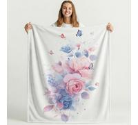Générique Couverture en Flanelle Bleu Rose avec Motif Rêveur Éthéré Papillon Fleurs, jeté Confortable 180cm x 200cm pour lit, canapé, décoration de Chambre d'enfant