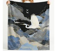 Générique Couverture en Flanelle Douce Heron Oriental Oiseau Nueage Plume de Queue Points étoilés Ligne dorée - Couverture Super Chaude Haute Qualité Poils Confortables pour Canapé 150cm x 150cm