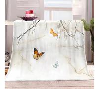 Générique Couverture en Flanelle Papillon en Marbre Beige 180x220 cm Moelleuse Chaudes 3D Couverture en Polaire Microfibre Légères Couvertures Toutes Saisons pour Voyager Lit ou Canapé