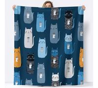 Générique Couverture en Flanelle Style Scandinave Chat avec Bouteille De Lait, Couvertures imprimée et Chaude l'hiver 150 x 200 cm Doux Couverture de Lit Bleu Automne Hiver Chaude Couvertures