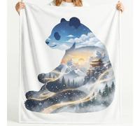 Générique Couverture en Flanelle Ultra-Douce Art Oriental, 150x200 cm | Douillette Couverture Panda montagnes pins silhouette,Blanc flanelle Plaid Décorer Le Canapé,La Chambre à Coucher Et Le Divan
