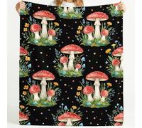 Générique Couverture en Flanelle Ultra-Douce Conte Forestier, 150x200 cm | Douillette Couverture Champignon Fleur Herbe, Noir flanelle Plaid pour Décorer Le Canapé, La Chambre à Coucher Et Le Divan