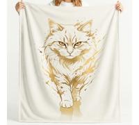 Générique Couverture en Flanelle Ultra-Douce Portrait Aquarelle, 200x200 cm | Douillette Couverture Chat touches pinceau, Blanc flanelle Plaid pour Décorer Le Canapé, La Chambre à Coucher Et Le Divan