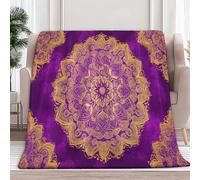 Générique Couverture en Polaire 130x150 cm Imprimé Mandala Doré, Chaude Douce Violet Couverture de Canapé pour Filles Garçons Adultes, Jeté de Canapé Chambre Literie Couvertures en Flanelle