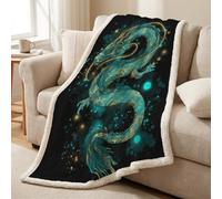 Générique Couverture et Plaid Polaire Sherpa en Microfibre - 150 x 200 cm, Doppie-Face, Douce et Chaude, Légère, Jeté pour Canapé et Lit, Toutes Saisons, Cyan, Fantaisie Volant Dragon