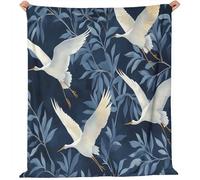 Générique Couverture Flanelle Imprimée Grue Blanche à Feuilles Bleues Douce, Couverture de Lit Hypoallergénique Style rétro Douce Épais Chaud pour Adultes et Enfants, 70x100 cm