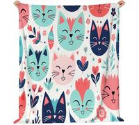 Générique Couverture Flanelle Moelleuse,Dessin animéAnimalChaton pour Lit Voyage & Camping - Léger et Moelleux pour Toutes Les Saisons Couverture 100 x 130 cm - Blanc