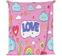 Générique Couverture Flanelle Moelleuse,MignonDessin animéArc-en-cielNuagesAmour pour Lit Voyage & Camping - Léger et Moelleux pour Toutes Les Saisons Couverture 130 x 150 cm - Rose