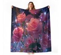 Générique Couverture Imprimée en Flanelle 130 x 150 cm, Animé Fleurs Roses Thème Douce et Confortable Couverture Plaid Canape - Rose Respirable Couvertures pour Chambre Bureau