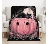 Générique Couverture lit Bande Dessinée Couverture Polaire Rétro Potiron Chat Ultra Doux Utilisable des Deux côtés Blanket pour Les Adultes 180 * 200 cm,Orange Noir