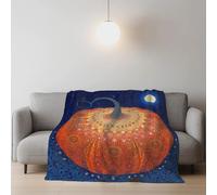 Générique Couverture lit Bleu Orange Couverture Polaire,Délicat Ligne Citrouille Plaid Fourrure en Flanelle Blanket pour Les Adultes 150 * 200 cm