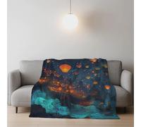 Générique Couverture lit Bleu Orange Couverture Polaire,Rêveur Romantique Abstrait Lanterne Plaid Fourrure en Flanelle Blanket pour Les Adultes 130 * 150 cm