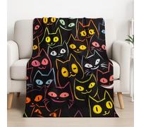 Générique Couverture lit Dessin animé Couverture Polaire Minimaliste Animation Chat Ultra Doux Utilisable des Deux côtés Blanket pour Les Adultes 150 * 150 cm,Noir