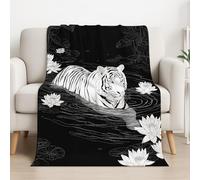 Générique Couverture lit Mystérieux Couverture Polaire Fantaisie Lotus Tigre Ultra Doux Utilisable des Deux côtés Blanket pour Les Adultes 180 * 200 cm,Noir Blanc