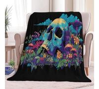Générique Couverture Noir Polaire, Couverture de lit Sombre Mystérieux Crâne Floral en Flanelle Douce et Plaide - Plaid Polaire Adulte Enfant pour Canape et Lit 180 x 200 cm