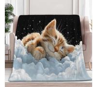 Générique Couverture Plaid 180 x 200 cm Un Chat Qui Dort sur Un Nuage Couverture en Flanelle Polaire Imprimée Ultra Douce Premium Jeté de Canapé Plaid pour Adolescents et Adultes, Noir
