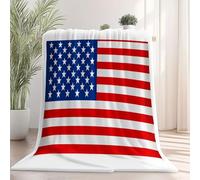Générique Couverture Plaid 180x200 cm, Rayures Étoiles Drapeaux Imprimer Couverture Polaire Flanelle Rouge Blanc Moelleuse Chaudes Légères Couvertures pour Voyager, Lit ou Canapé et Cadeau de Noël