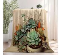 Générique Couverture Plaid 70x100 cm, Plantes Succulentes Cactus Imprimer Couverture Polaire Flanelle Sable Moelleuse Chaudes Légères Couvertures pour Voyager, Lit ou Canapé et Cadeau de Noël