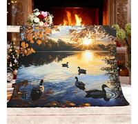 Générique Couverture Plaid Face Doux et Chaud épaissir Coucher De Soleil Lac Animaux Canards Reflets Flanelle Douce Chaude et Confortable Jaune pour Domicile Les Voyages et Plein XXL 180x220cm