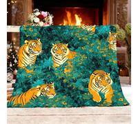 Générique Couverture Plaid Face Doux et Chaud épaissir Jungle Animaux Tigre Rayures Flanelle Douce Chaude et Confortable Vert pour Domicile Les Voyages et Plein XXL 180x220cm