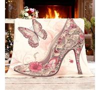 Générique Couverture Plaid Face Doux et Chaud épaissir Talons Hauts Romantiques Papillon Flanelle Douce Chaude et Confortable Rose pour Domicile Les Voyages et Plein XL 130x150cm